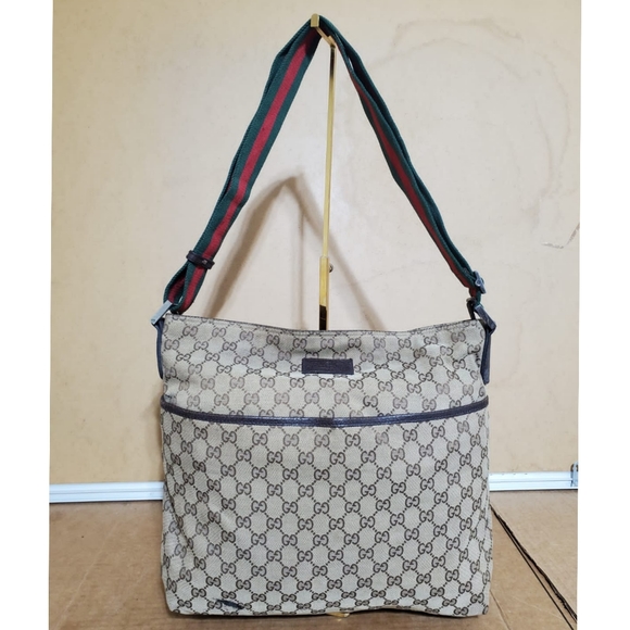 Gucci Other - GUCCI Monogram Web Medium Flat Messenger Bag Dark Brown